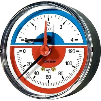 Termomanometr se zadním napojením G 1/4" + redukce 1/4Fx1/2M,D80 mm,0-120C, 0-4 bar