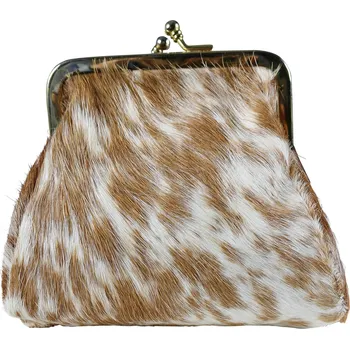 Kapesní peněženka z hovězí kůže hnědo bílá - 14 * 12 * 8 cm