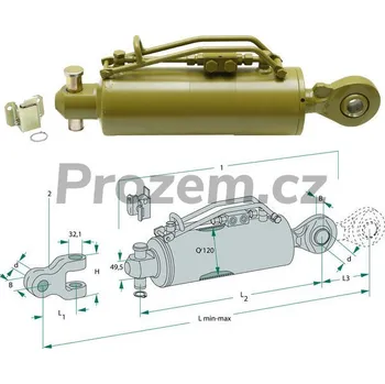 Zahradní traktor Hydraulický třetí bod s kulovým kloubem (552/223mm), Kat. 37mm