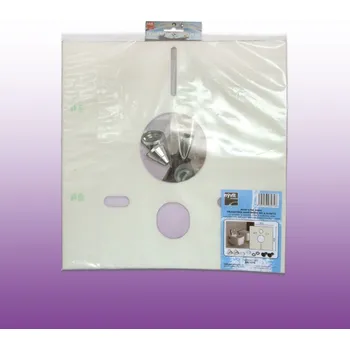 SADA - Izolační deska s pomocnou samolepící vrstvou k závěsnému hranatému WC či pisoáru 420 x 400 x 4 mm; průchodky; podložky a CHROMOVÉ krytky; 9 ks - G4/4598