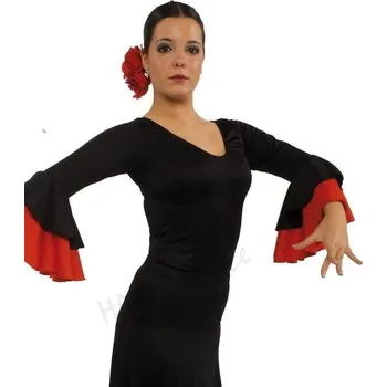 Dámské tričko Happy Dance,Halenka s loketními rukávy a kanýry E4563, černá / červená 50