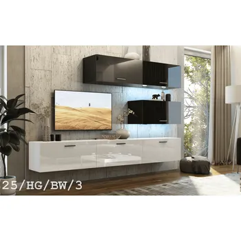 Obývací stěna Ral Obývací stěna VENUS 3, 249 cm - Černo/bílý lesk