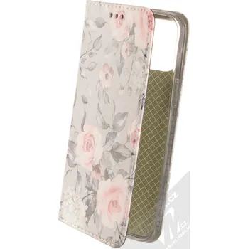 Pouzdro na mobilní telefon 1Mcz Trendy Book Keřík růží 2 flipové pouzdro pro Apple iPhone 12 Pro Max světle šedá (light grey)