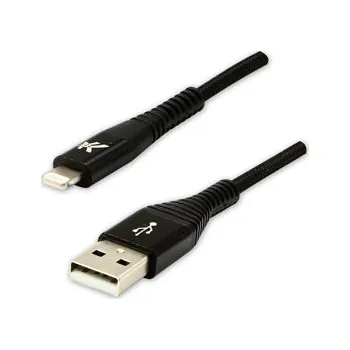 Datový kabel Kabel USB (2.0), USB A M- Apple Lightning C89 M, 2m, MFi certifikace, 5V/2,4A, černý, Logo, box, nylonové opletení, hliníkový kryt