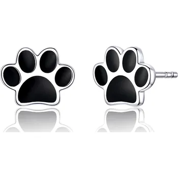 Náušnice For Silver NÁUŠNICE ČERNÁ TLAPKA - STŘÍBRO 925