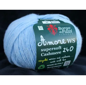 Příze Borgo de Pazzi Amore WS Super soft Cashmere 240 Světle modrá 36 (Super soft Cashmere 240 Azzurro 36)