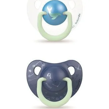 dudlíky Suavinex Šidítko anatomické silikon Den/Noc 6-18 m 2ks Modrá velryba