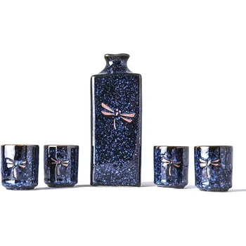 Souprava na saké BLUE DRAGONFLY, sada 5 ks, modrá, MIJ - doprava zdarma od 2999 Kč