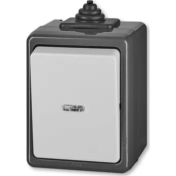 vypínač ABB Praktik 3553-02922 S Spínač dvojpólový IP 44 s čirým průzorem, se signalizační doutnavkou, šedá vhodné na dřevo bez podložky