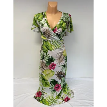 Dámské šaty Šaty se zelenými listy IKIS, Barva Zelená, Velikost XXL 48, Materiál 98% Polyester 2% Lycra