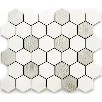 Obklad Japonská keramická mozaika 54x47mm bílošedá