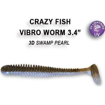 Umělá nástraha Gumová nástraha Crazy Fish Vibro Worm 8,5cm 3D Swamp pearl Floating (5ks)