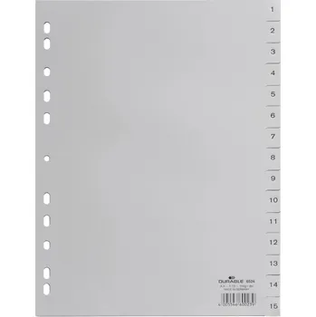 Kartotéka Durable 6524 rejstřík DIN A4 1-15 polypropylen šedá 15 karet vyražené otvory 652410