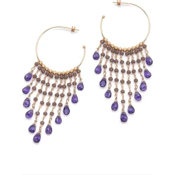 Náušnice ISHWARA - Handmade Italian Jewellery Kruhové náušnice s kaskádou drahých kamenů, ISHWARA Povrchová úprava stříbra: růžové zlato, Výběr drahého kamene: ametyst