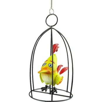 Zahradní dekorace Ptáček v klícce k zavěšení (špičatý žlutý) / CH5515