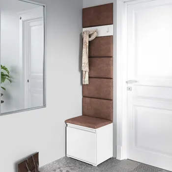 Předsíňová stěna Eka Předsíňová stěna s čalouněnými panely Trinity 7 - Bílá / Hnědá 2307