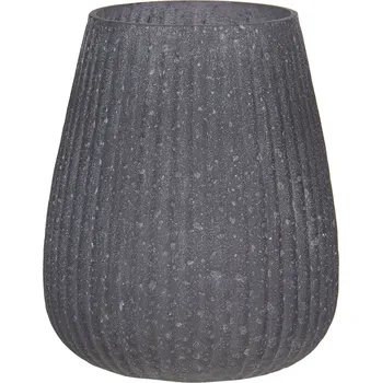 Svícen Šedý zaoblený skleněný svícen Varhan L - Ø 11*13 cm