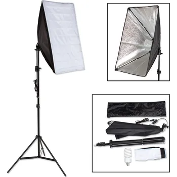 Sestava studiového vybavení Studiový set - Softbox tectake 50x70 cm, stativ 200 cm, žárovka 65W (325W)