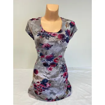 Dámská tunika Šedá halenka s květy JANA, Barva Šedá, Velikost XXL 48, Materiál 96% Viskoza 4% Lycra