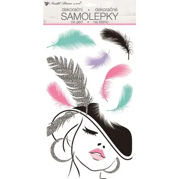 Samolepící dekorace Samolepka na zeď s glitry 47 x 24 cm, dáma