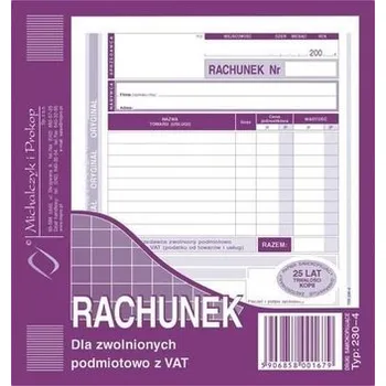 Set školních potřeb Rachunek dla zwolnionych podmiotowo z VAT 230-4