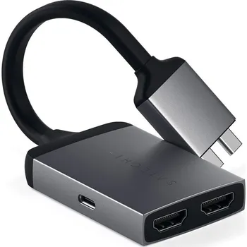 Datový kabel Přepojka / redukce SATECHI pro Apple MacBook - 2x USB-C na USB-C + 2x HDMI - šedá