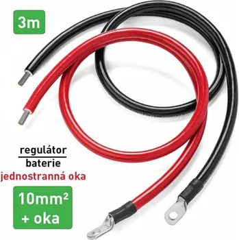 elektrický kabel Kabel propojovací s oky, jednostranný - mezi regulátorem a baterií - 10mm², délka 3m (černý + červený)