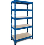 Kovový regál Manutan Expert Rapid 3, 180 x 90 x 45 cm, 250 kg/police, 5 dřevovláknitých HDF polic, modrý + Prodloužená záruka na 10 let