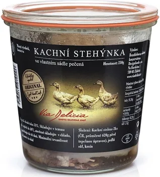 Konzervované maso Via Delicia Kachní stehýnka ve vlastním sádle pečená 450 g