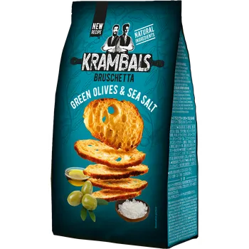 Slaná pochutina Krambals pečené krekry s příchutí OLIVY & MOŘSKÁ SŮL 70g (Krekry pečené s příchutí zelené olivy a mořská sůl)