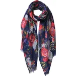 Modrý šátek s barevnými květy - 70*180 cm