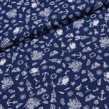 Kos Bavlněné plátno Polo námořnický motiv na modré 1,4/1 m