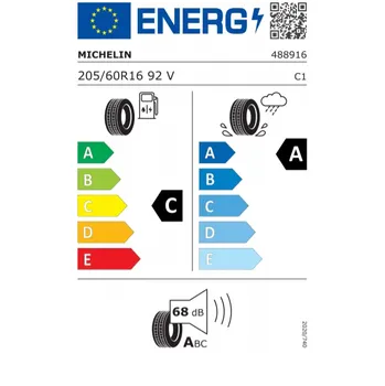 energetický štítek letních pneumatik Michelin Primacy 4 205/60 R16 92 V