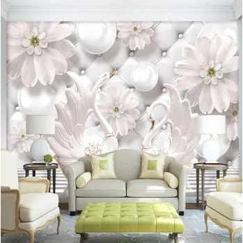 Fototapeta Solution Media 3D tapeta - Bílé květy s labutěmi MU1685 1 - Voděodolné plátno - Textilní tapeta omyvatelná - 250g/m2