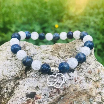 Náramek Minerální náramek křišťál, lapis lazuli - MOŘE (stříbro Ag925) (Náramek z minerálu pukaného křišťálu a lapisu lazuli)