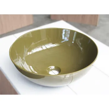 Umyvadlo Kulaté keramické umyvadlo Bauer, na desku, zelenohnědá barva, průměr 385mm