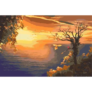 Malování podle čísel - Západ slunce nad oceánem a papoušci Velikost: 40x60cm, Rámování: Pouze srolované plátno