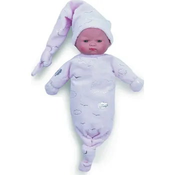 Panenka Miminko - Stela v růžovém povijanu se stříbrnými obrázky od španělské firmy Marina & Pau (Suenecitos Baby - 26 cm - balené v sáčku)
