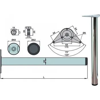 Stolová podnož Nabytekmorava Kovová stolová noha chrom 710mm