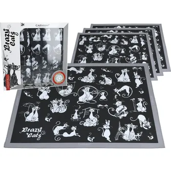 prostírání Carmani® Carmani - Sada textilních prostírání z kolekce bláznivé kočky, Hodně koček na černém pozadí 4 ks - 29,5*40 cm