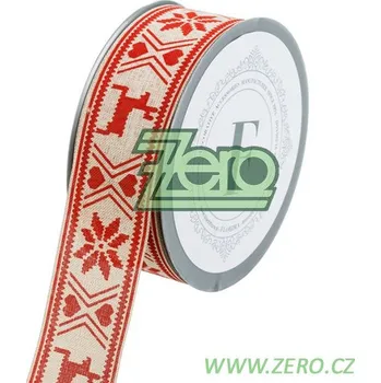 Stuha Stuha tkaná 4 cm x 5 m - přírodní s červeným tiskem (Vánoce)