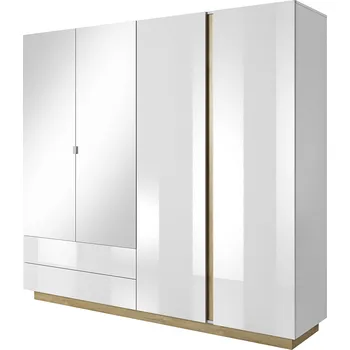 Šatní skříň Skříň se zrcadlem, bílá/dub grandson/bílý lesk, CITY