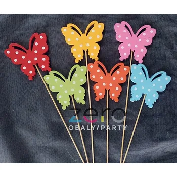 Party dekorace Zápich motýl dřevěný (6 ks) - barevný (mix)