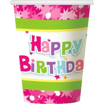 Jednorázové nádobí Godan Kelímky Happy birthday růžové - 6ks