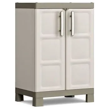 Skříňka na nářadí Plastová skříňka do dílny / šatny, béžovo - hnědá, uzamykatelná, 97x65x45 cm