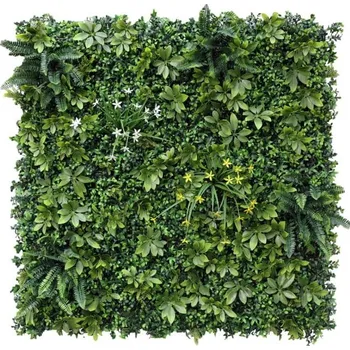 umělá květina ZELENÁ STĚNA kvetoucí mix šeflera, dílec 100 x 100 cm (Realistická zelená kvetoucí stěna šeflera o rozměru 100 x 100 cm)