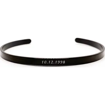 Náramek Krásné náramky Náramek OBRUČ s vlastním textem - zlatá/rosegold/stříbrná/černá Barva: Černá