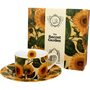 DUO Gifts DG - Porcelánový šálek s podšálkem, dekor SUNFLOWERS v dárkové krabičce - 240 ml