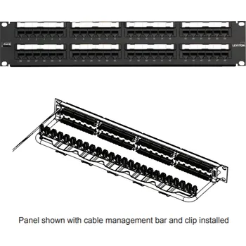 Patch panel 69586-B48 Nestíněný patch panel Cat6Plus,48xRJ45,1RU, kat. 6, s vázací lištou s klipy, 110IDC, černý