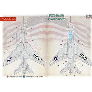 Plastikový model Print Scale 1/72 F-100 Super Sabres - technical stencils